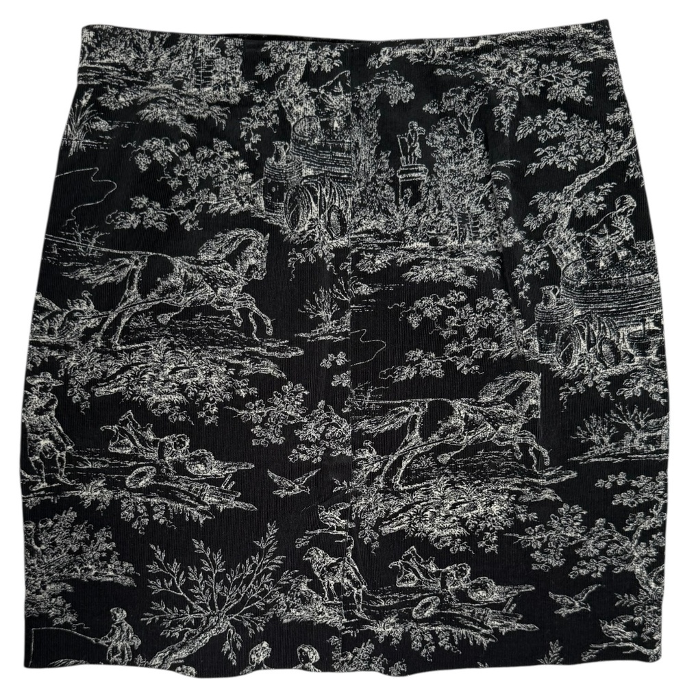 Ann Taylor Vintage Art to Wear Black and White Print Corduroy Skirt Sz‎ 4